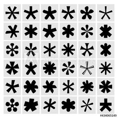 black and white snowflakes on squares in different shapes, sizes and colors