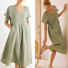 Upgrade Your Summer Wardrobe With This New Plus Grae Cove Nwt Sage Green 100% Linen Ainsley Flattering Short Sleeve Dress. This Dress Is Not Only Stylish, But Also Comfortable And Practical For Any Occasion. Made From High-Quality Linen, It Features A Flattering Silhouette And Short Sleeves That Will Keep You Cool On Hot Days. Available Now In Sage Green, This Dress Is A Must-Have For Every Fashion-Forward Woman. - Lightweight And Breathable - Suitable For Any Occasion - High-Quality Linen Mater Sage Green Dress, Comfy Travel, Spring Vacation, Rayon Pants, Window Shopping, Short Sleeve Dress, Fit N Flare Dress, Hot Days, Comfortable Fashion