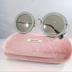 Miu Miu Designer Miu Miu Sunglasses For Summer, Miu Miu Designer Sunglasses For Summer, Chic Miu Miu Sunglasses For Spring, Chic Miu Miu Spring Sunglasses, Miu Miu Sunglasses With Gradient Lenses For Spring, Miu Miu Sunglasses With Tinted Lenses For Spring, Miu Miu Tinted Sunglasses For Spring, Luxury Blue Sunglasses For Summer, Chic Blue Sunglasses For Spring