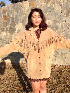 "Leather fringed coat, Indian, Native American,suede leather Jacket,Womens, Medium Measurements: Shoulder to shoulder 17\" Length from back of neck to bottom 32\" Chest 48\" Arm pit to cuff 14\" Good condition: a few light marks BL459 Leather fringed coat, Indian, Native American,suede leather Jacket,Womens, Medium" Winter Leather Outerwear With Tassels, Winter Leather Tassel Outerwear, Spring Suede Outerwear With Fringe, Spring Suede Fringe Outerwear, Bohemian Winter Leather Jacket With Fringe, Winter Leather Jacket With Tassels, Winter Leather Jacket With Tassels Long Sleeve, Fringe Coats, Perfect Together