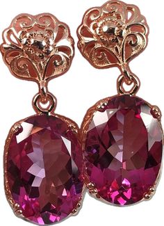 Pink Earrings, Natural Topaz or CZ Rose Gold Vintage Edwardian Jewelry #E70 Formal Pink Gold Gemstone Earrings, Ornate Gemstone Earrings For Formal Occasions, Classic Rose Gold Gemstone Earrings, Floral Filigree, Edwardian Jewelry, Gold Filigree, Oval Stone, Pink Earrings, Pink Rose