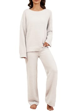 PRICES MAY VARY. Material: Made from soft, stretchy fleece knit fabric, this pajama set feels like a cozy hug, soft like sleeping on clouds. The fluffy material ensures maximum comfort and warmth Features: This lounge wear for women comes with crew neck, long sleeves, drawstring waistband. Two-piece set design make this fluffy pj set for women more versatile to match with different tops or buttoms seperatly as you need. Classic Design：The pullover knit tops and fluffy pj pants are warm and comfy Cute Robes For Women, Amazon Pajama Sets, Fluffy Pajama Pants, Fluffy Pj Pants, Fall Pjs, Elegant Pajamas, Lounge Sets For Women, Beach 2024, Winter Pjs