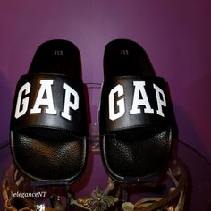 Gap Logo Pool Slides Sz: 10/11 Nwt Perfect Slip On Slides For Pool, Beach, Gym Or Shopping. Pair With Any Outfit To Add Style To Your Day. Features: Gap Logo Molded Footbed Treaded Sole Condition: 10/10 Fast Shipping!!! Red Espadrilles, Logo Flip Flops, Black White Logo, Beach Gym, Orange Sandals, Velvet Sandals, Gap Logo, Gap Shoes, Leather Flip Flops