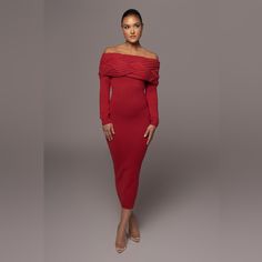 Achieve Both Style And Grace This Season In Our Red Cecyl Cable Knit Sweater Dress! This Irresistible Off The Shoulder Long Sleeve Dress Features A Thick Sweater Knit Overlay With A Bodycon Silhouette That Falls Down To A Classy Maxi Length Hem. Just Right And In Time For The Cold Weather! Stretchy. Materials: 40% Viscose 20% Polyester 15% Nylon 15% Cotton 10% Acrylic Length: (Full) 48 In. (Sleeve) 23 In. Product Origin: Imported Washing Instructions: Hand Wash Cold Undergarments: Strapless Bra Red Long Sleeve Sweater Dress For Party, Fitted Red Sweater Dress For Party, Red Fitted Sweater Dress For Party, Chic Red Fitted Sweater Dress, Chic Red Sweater Dress For Party, Elegant Red Sweater Dress For Party, Elegant Red Knee-length Sweater Dress, Chic Fitted Midi Dress For Red Carpet, Chic Long Sleeve Red Carpet Dress