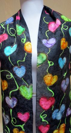 Silk Scarf, HEARTS, Handpainted Accessory, Unique Gift Under 50 Artisan Handmade one of a Kind NY Hudson Valley - Etsy Handmade Artistic Art As A Gift, Multicolor Hand Painted Art For Collection, Handmade Artsy Art Gift, Handmade Artsy Art For Gift, Whimsical Multicolor Crafts For Gifts, Hudson Valley Ny, Hand Painted Scarves, Painted Scarf, Neck Scarf