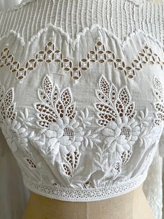 Antique Heavy Machine Embroidered Bodice - Etsy Fitted White Blouse With Geometric Embroidery, White Fitted Top With Geometric Embroidery, Fitted White Embroidered Top With Chikankari, Fitted White Top With Geometric Embroidery, White Embroidered Cropped Blouse, White Cotton Embroidered Top With Tonal Embroidery, Clothes Embroidery Diy, Embroidered Bodice, Womens Blouses