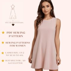 a woman wearing a pink dress with stars on it and the text, free sewing pattern for