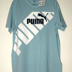 Brand New Never Worn Puma T Shirt, Puma Logo Sporty T-shirt For Sports, Cheap Puma Logo T-shirt For Streetwear, Affordable Puma Logo Crew Neck T-shirt, Cheap Puma Logo Sports T-shirt, Puma Blue, Puma Tshirt, Puma Shirts, Shirt Color