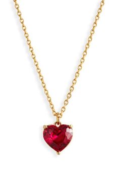 A green cubic zirconia heart inspired by May's emerald birthstone centers this pendant necklace with love. 16" length; 3" extender; 1/4"W x 1/4"L pendant Goldtone plate/cubic zirconia Imported Ruby Necklace Gold, Ruby Heart Necklace, Ruby Jewelry Necklaces, Ruby Heart, Emerald Birthstone, Red Necklace, Cover Ideas, Ruby Necklace, Jewelry Lookbook