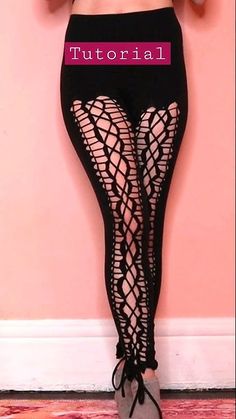 Diy Braided Leggings, Legging Weaving, Cut Clothes Diy, Diy Lace Up Pants, Diy Clothing Design Ideas, Upcycle Clothes Diy Easy, Rave Diy, Thrift Flip Clothes Ideas, Primitive Clothing