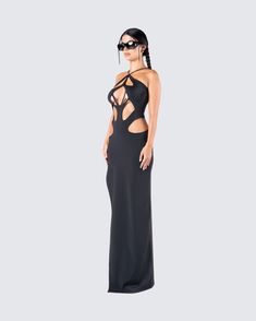 Channel the power within and show them how much of a boss you are in this cutout dress 😚 accentuating all those curves, babe 🔥 Chic Bodycon Dress With Cut-out Waist For Date Night, Black Maxi Dress With Cut-out Waist For Evening, Elegant Hollow Out Maxi Dress, Elegant Maxi Length Hollow Out Dress, Chic Midi Dress With Cut-out Waist For Date Night, Spring Party Maxi Dress With Cutout Back, Summer Evening Maxi Dress With Cut-out Waist, Elegant Hollow Out Backless Maxi Dress, Chic Cocktail Dress With Boning