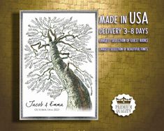 an image of a tree with the words made in usa delivery 3 - 8 days