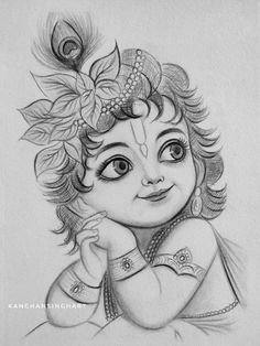 Krishna Images Pencil Drawing, Krishna Doodling Art, Easy Drawings Of Radha Krishna, Krishna Reference Images, Krishan Ji Eyes Drawing, Shri Krishna Drawing Sketch Art, Drawing Of Krishna And Radha, Shiva Outline Drawing