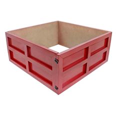 a red wooden box with four compartments on each side and one section missing the lid