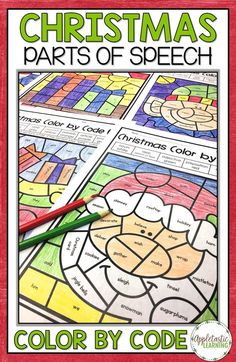 christmas parts of speech color by code for kids to use in the classroom or at home