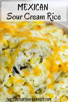 Mexican Sour Cream Rice lifted from pan with spoon. Instant Rice Recipes Side Dishes, Sour Cream Rice, Rice Casseroles, Rice Recipes Side, Recipe With Sour Cream, Starchy Sides, Mexican Sour Cream, Mexican Rice Recipe