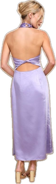 Purple Satin Midi Dress For Summer, Purple Satin Midi Dress For Cocktail, Chic Lavender Satin Dress, Purple Fitted Satin Dress For Summer, Fitted Purple Satin Summer Dress, Fitted Purple Satin Dress For Summer, Lavender Satin Dress For Summer, Lavender Satin Summer Dress, Summer Lavender Satin Dress