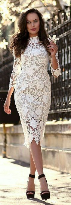 Standout Style Lace Mini Dress - FINAL SALE – InsStreet Pretty Lace Dresses, Lace Bodycon Midi Dress, White Lace Midi Dress, Inspiration Dress, Lace Inspiration, White Lace Mini Dress, Lace Bodycon, Lace Long Sleeve, Lace Bodycon Dress