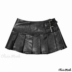 Olivia Mark - High-Waisted Pleated Skirt - Mini A-Line Skirt with Stylish Hem Womens Leather Skirt, Underground Clothing, Pu Skirt, Womens Pleated Skirt, Leather Pleated Skirt, High Waisted Pleated Skirt, Ropa Diy, Clothing Details, Cargo Skirt