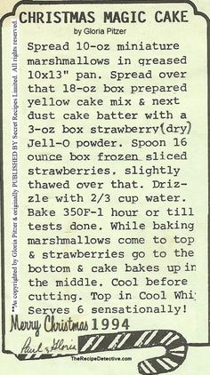 an old christmas magic cake recipe from the 1950's