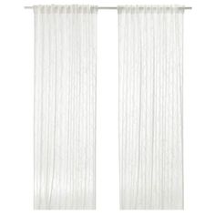 white sheer curtain with vertical pleating on the top and bottom, in front of a white