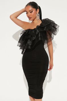 Love You More Midi Dress - Black | Fashion Nova, Dresses | Fashion Nova Blessed Wednesday, Evening Wear Dresses, Tulle Mini Dress, Tulle Maxi Dress, Wedding Guest Style, Dress One Shoulder, Cardigan Sweater Dress, Foto Ideas Instagram, Black Midi