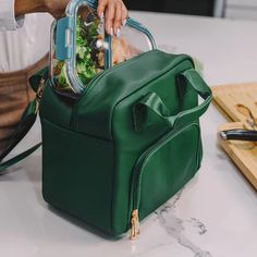 Green Luxury, Canvas Lunch Bag, Vegan Leather Tote, Insulated Bags, Elegant Bags, Lunch Tote