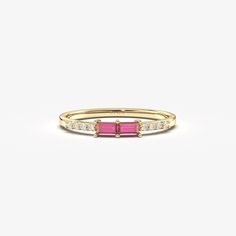 💎Add a touch of elegance with our 14K Ruby Diamond Ring. This dainty minimalist gold ring is the perfect solid gold ruby wedding band for women. Featuring a stunning ruby gemstone, it's an ideal July birthstone ring. Capture timeless beauty and sophistication in one exquisite piece. 💎 F E A T U R E S ▸ Made to Order ▸ Custom Gold Color: Yellow Gold, Rose Gold, White Gold ▸ Band Width: 1.30mm / 0.04in ▸ Material: Solid Real Gold (not gold-filled or no gold plated) ▸ Gold Carat: 8K-333, 10K-417, Adjustable 14k Gold Ruby Promise Ring, Elegant Pink Stackable Rings In 14k Gold, Elegant Pink 14k Gold Stackable Rings, Elegant Yellow Gold Midi Rings With Birthstone, Elegant Pink Midi Rings For Anniversary, Elegant Stackable Yellow Gold Ruby Ring, Elegant Stackable Ruby Ring In Yellow Gold, Adjustable Ruby Ring For Anniversary, Elegant Yellow Gold Stackable Ruby Ring