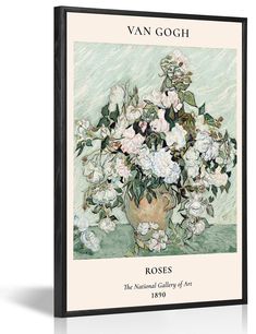 the book roses by van goghh is shown in front of a white background and black frame