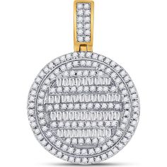 GND 10K Yellow Gold Circle Charm Pendant with Channel-Set Baguette and Pave-Set Round Diamonds - 0.75 Carat Total Diamond Weight Gem Setting, Diamond Circle Pendant, Circle Diamond, Diamond Charm, Mens Pendant, Channel Set, Oval Pendant, Pendant Design, Baguette Diamond