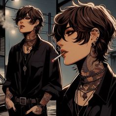 Masc Female Character Design, Masc Girl Drawing, Masculine Woman Art, Oc With Tattoos, Androgynous Character Art, Androgynous Character Design, Tomboy Oc, Tomboy Drawing, Punk Character Art