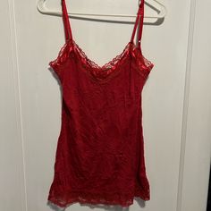 New Without Tags. Never Worn Material Is A Crinkled Polyester Very Light Weight Satin/Lace Trim Adjustable Straps Side Slits Large Red Sleeveless Satin Camisole, Red Lace Trim Sleeveless Camisole, Fitted Red Camisole With Lace Trim, Red Camisole With Spaghetti Straps For Night Out, Red Camisole With Built-in Bra For Night Out, Red Spaghetti Strap Camisole For Night Out, Red Satin Camisole, Green Vanity, Red Lace Top