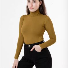 Los Angeles Apparel Cropped Cotton Spandex Garment Dye Turtleneck Brass Xs Beige Stretch Tops In Elastane, Beige Stretch Elastane Tops, Stretch Beige Tops In Elastane, Fitted Khaki Tops For Fall, Beige Fitted High Neck Top, Fitted High Neck Beige Tops, Beige Stretch High Neck Top, Beige High Neck Stretch Top, Ribbed Halter Top