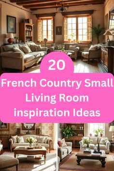 Looking for inspiration? These French Country living room ideas for small spaces blend chic French details with rustic charm to create a stunning and cozy environment. #FrenchInspiration #SmallLivingRoomDecor #CountryHome #TimelessStyle #HomeAesthetics French Country Chic Living Room, French Design Interior Living Room, Modern French Cottage Living Room, French Style Living Room Ideas, French Boho Living Room, French Rustic Living Room, French Country Cottage Decorating Ideas, Country Small Living Room, Cosy Country Living Room