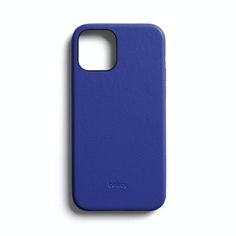 an iphone case is shown with the back cover in bright blue leather, on a white background