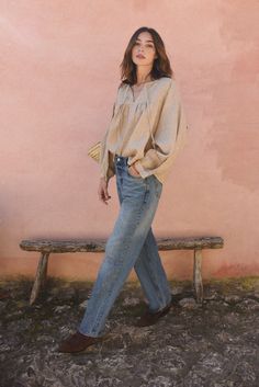 Style // The perfect faded brown linen blouse that gets better with age Your new go-to top, the Meadow Blouse, a whimsical silhouette featuring a flowy casual style, with flutter sleeves and a slightly oversized fit to add the perfect shape to any look. A slight V front, tassels and cuffed sleeves make the Meadow Blouse unique and fun, for a laid back and effortless approach to dressing, can be paired with a pair of jeans of linen pants Fabric Note // Made in Italy from 100% Linen Sizing Advice Beige Relaxed Blouse For Spring, Chic Linen Peasant Top For Spring, Oversized Neutral Blouse For Fall, Fall Linen Blouse For Casual Gatherings, Casual Linen Blouse For Fall Gatherings, Linen Blouse For Casual Gatherings In Fall, Relaxed Fit Beige Blouse For Casual Gatherings, Brown Relaxed Fit Linen Blouse, Neutral V-neck Blouse For Fall