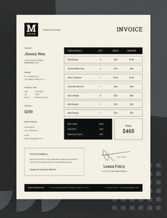 a black and white invoice is displayed on a piece of paper