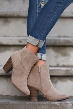 Staying Grounded Suede Booties - Beige Staying Grounded, 80’s Fashion, Nike Free Shoes, Dress Shoes Womens, Shoe Closet, Perfect Shoes, Shoe Obsession, Suede Booties, Boot Shoes Women