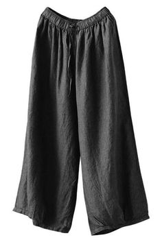 Plus Size - Women Casual Spring Wide Leg Pants Baggy Spring Capris With Elastic Waistband, Baggy Ankle-length Capris For Summer, Baggy Ankle-length Summer Capris, Baggy High-waist Capris For Summer, Cotton Ankle-length Summer Bottoms, Wide Leg Summer Capris With Pockets, Baggy Wide-leg Capris For Spring, Summer Wide Leg Capris With Pockets, Summer Cotton Ankle-length Bottoms