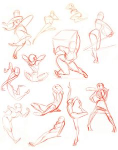 a bunch of sketches of people doing different poses