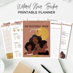 "MY NATURAL HAIR JOURNAL - PRINTABLE & UNDATED NATURAL HAIR PLANNER - Natural hair care planner Are you struggling to maintain a proper hair care regimen and stay consistent with treatments? This natural hair journal was created to help you track your hair care routine which is extremely important for the overall health and growth of your hair.  It will assist you in planning your wash days, daily, weekly and monthly regimen. Additionally, it will aid you to document what works for your hair and Hair Planner, Hair Care Planner, Diy Deep Conditioner, Hair Journal, Natural Hair Journey Growth, Planner Minimal, Planner Review, Hair Care Regimen, Healthy Hair Care