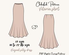 the front and back view of a women's skirt, with measurements for it