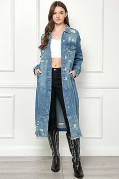 Distressed Relaxed Fit Jeans, Oversized Ripped Denim Jeans, Oversized Jeans With Frayed Hem For Spring, Oversized Spring Jeans With Frayed Hem, Fall Light Wash Denim Jacket With Frayed Hem, Winter Button-up Denim Blue Jeans, Button-up Denim Blue Jeans For Winter, Oversized Ripped Jeans For Spring, Fall Denim Jacket With Frayed Hem