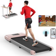 a man is running on a treadmill with an apple watch and other gadgets