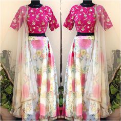 Floral Skirt With Contrasting Embellished Crop Top And Stole . Available In Two Sizes, M And L . Fast Shipping . Spring Festive Multicolor Lehenga, Spring Multicolor Choli With Dupatta, Summer Floral Print Multicolor Lehenga, Summer Multicolor Floral Lehenga, Summer Pink Lehenga With Sheer Dupatta, Pink Lehenga With Sheer Dupatta For Summer, Spring Floral Print Elegant Lehenga, Pink Summer Sets With Sheer Dupatta, Bollywood Style Spring Floral Print Lehenga