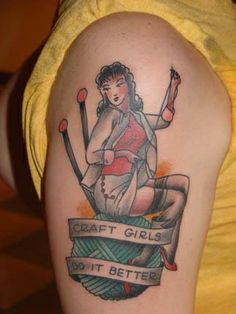 a woman with a tattoo on her arm that says craft girls don't better