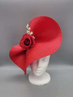 Luxury Red Hat Bands For Kentucky Derby, Red Curved Brim Fascinator For Garden Party, Red Hats For Spring Garden Party, Red Hat For Garden Party And Kentucky Derby, Red Fascinator For Royal Ascot Garden Party, Red Fascinator For Garden Party At Royal Ascot, Fitted Red Hat For Garden Party, Red Summer Fascinator For Garden Party, Red Mini Hats For Kentucky Derby Garden Party