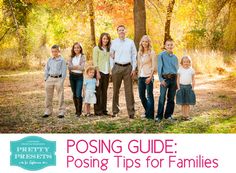 a family posing for a photo with the words posing guide posting tips for families