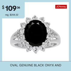 Indulge yourself with this decadent genuine black onyx and lab-created white sapphire ring.Metal: Sterling silverStone: 11x9mm oval genuine onyxOther Stones: 2.5mm lab-created white sapphiresCare: Wipe CleanCountry of origin: ImportedGemstones may be treated and may require special care.Jewelry photos are enlarged to show detail. Disclaimer: Metal may be rhodium plated to enhance appearance and reduce tarnishing. Jewelry Photos, White Sapphire Ring, Ring Stone, White Sapphire, Cocktail Rings, Black Onyx, Rhodium Plated, Sapphire Ring, Onyx