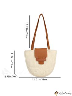 BirdinBag - Stylish Beige Woven Straw Shoulder Bag for Your Ultimate Beach Getaway White Summer Hobo Bag For Travel, Summer White Hobo Bag For Travel, White Summer Hobo Bucket Bag, White Summer Bucket Hobo Bag, White Satchel With Braided Handles For Vacation, Casual Cream Bag With Leather Handles, Casual Cream Bags With Leather Handles, White Bucket Beach Bag For Travel, Vacation Bucket Shaped Shoulder Bag With Leather Handles